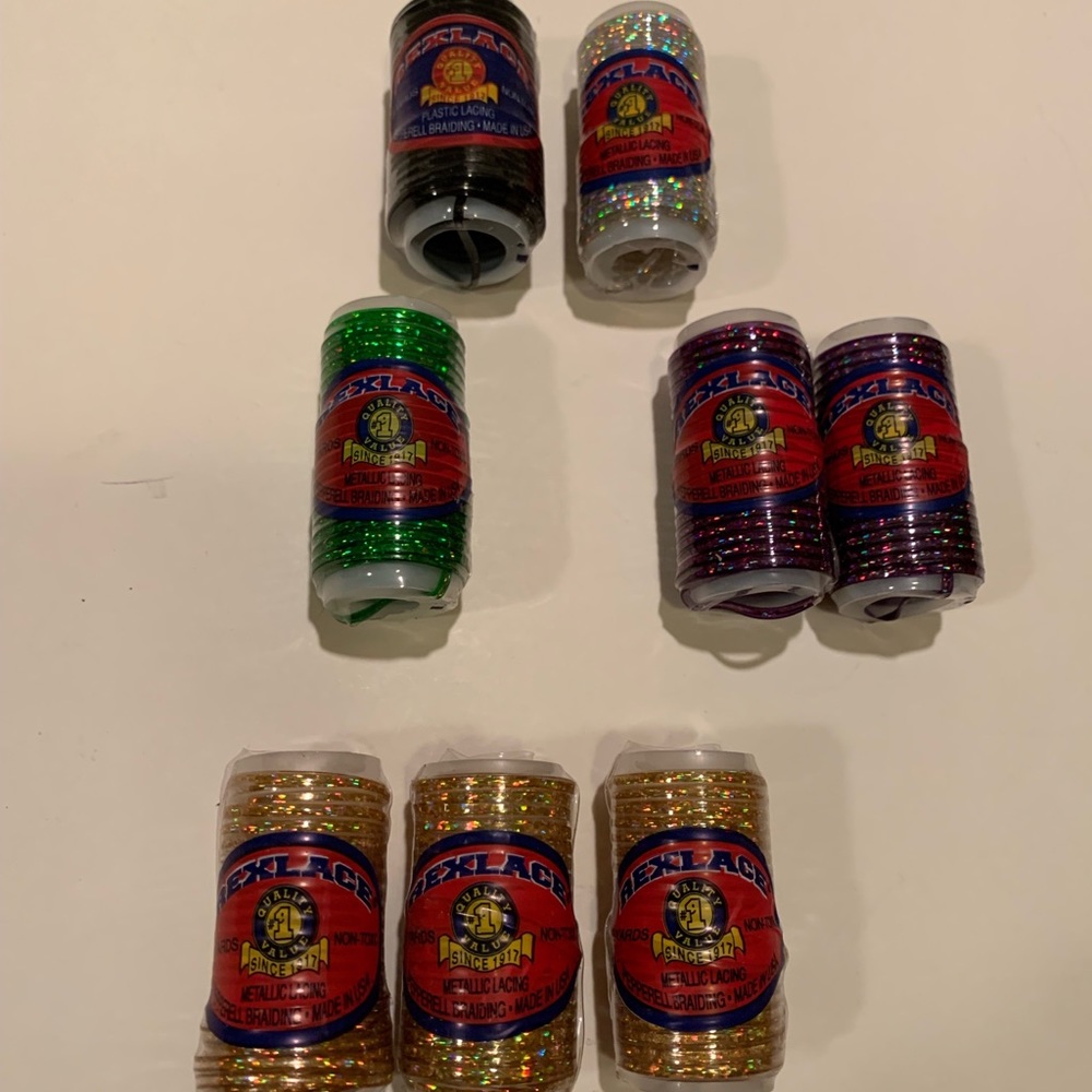 NWT LOT OF 8 REXLACE PLASTIC/ METALLIC LACING.